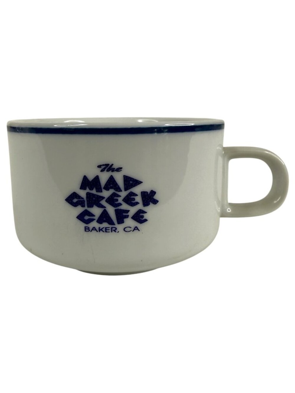 The Mad Greek Cafe Mug Baker CA American Airlines Made Japan michaud 5 OZ VTG